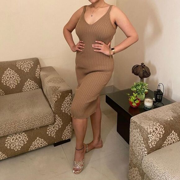 H&M Ribbed Knit Beige Dress New - Picture 5 of 11